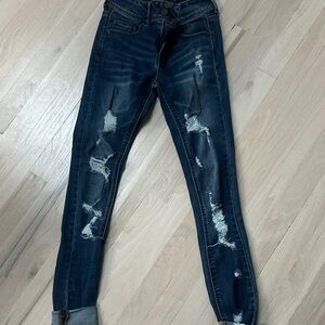 Indigo Rein Dark Blue Distressed Skinny Jeans